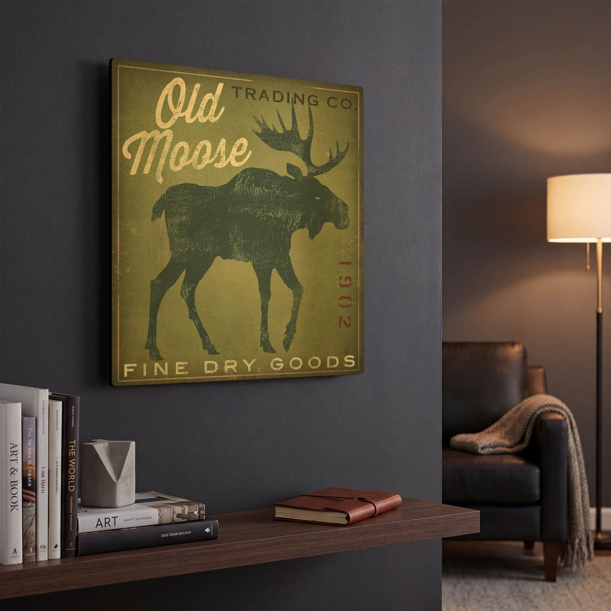 'Old Moose Trading Co. - green' By Ryan Fowler Gold Metal Wall Art