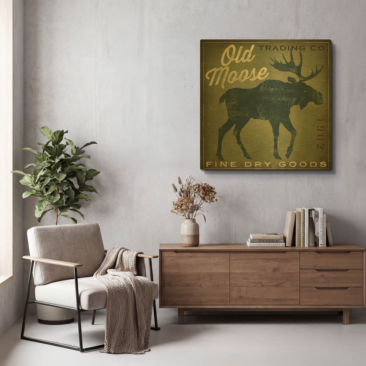 'Old Moose Trading Co. - green' By Ryan Fowler Gold Metal Wall Art