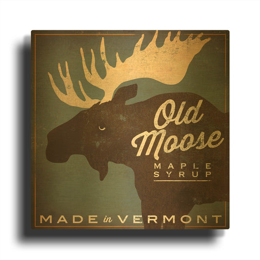 'Old Moose Maple Syrup Made in Vermont' By Ryan Fowler Gold Metal Wall Art