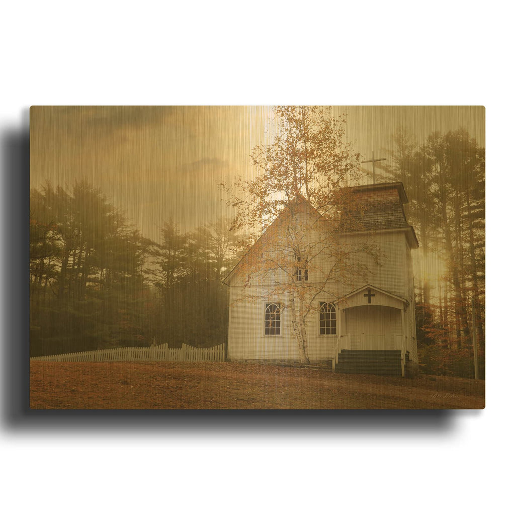 'Little White Church' By Lori Deiter Gold Metal Wall Art