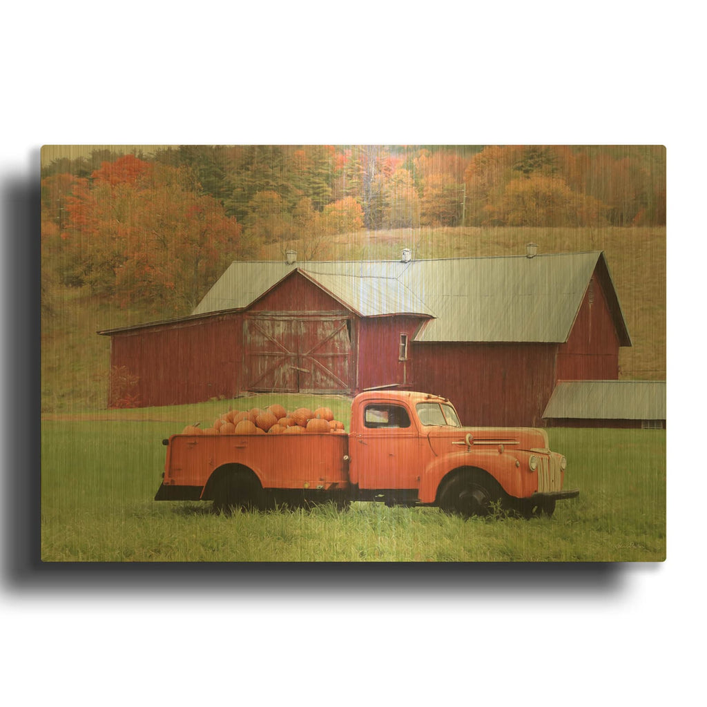 'Orange Pumpkin Truck' By Lori Deiter Gold Metal Wall Art