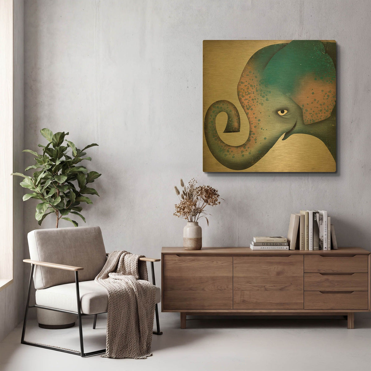 'Elephant Wow II' By Ryan Fowler Gold Metal Wall Art