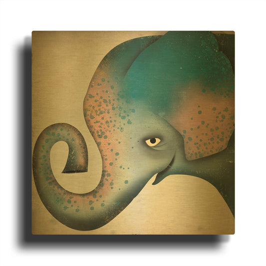 'Elephant Wow II' By Ryan Fowler Gold Metal Wall Art