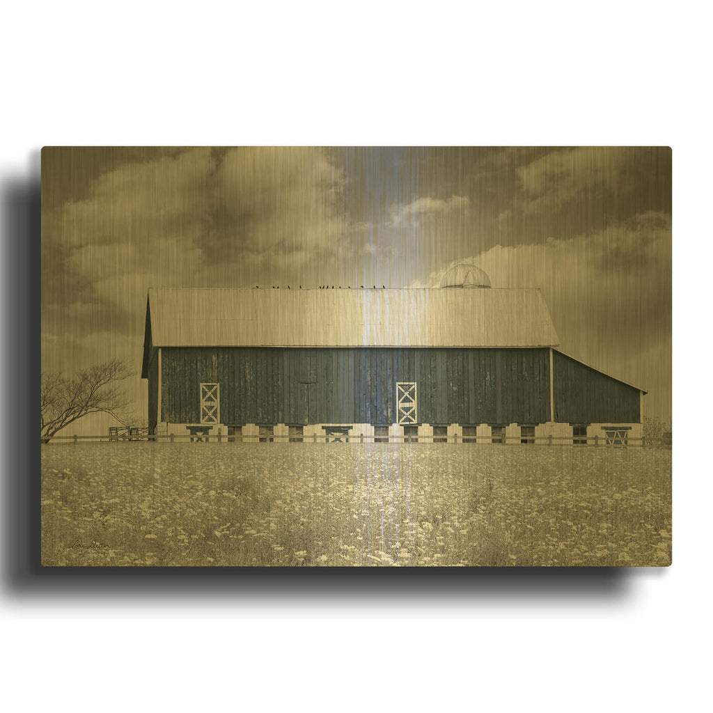 'Black & White Barn' By Lori Deiter Gold Metal Wall Art