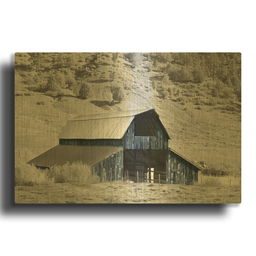 'Blue Barn II' By Lori Deiter Gold Metal Wall Art