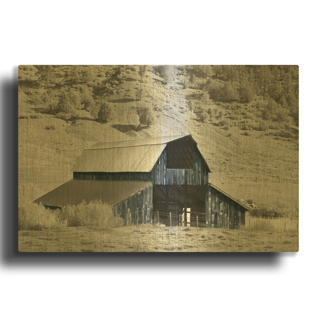 'Blue Barn II' By Lori Deiter Gold Metal Wall Art