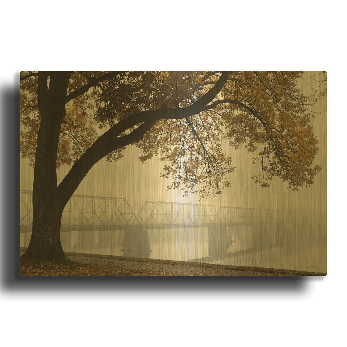 'Foggy Riverview' By Lori Deiter Gold Metal Wall Art
