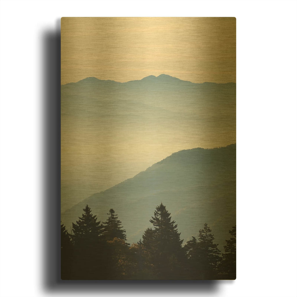 'Misty Blue Mountains' By Lori Deiter Gold Metal Wall Art