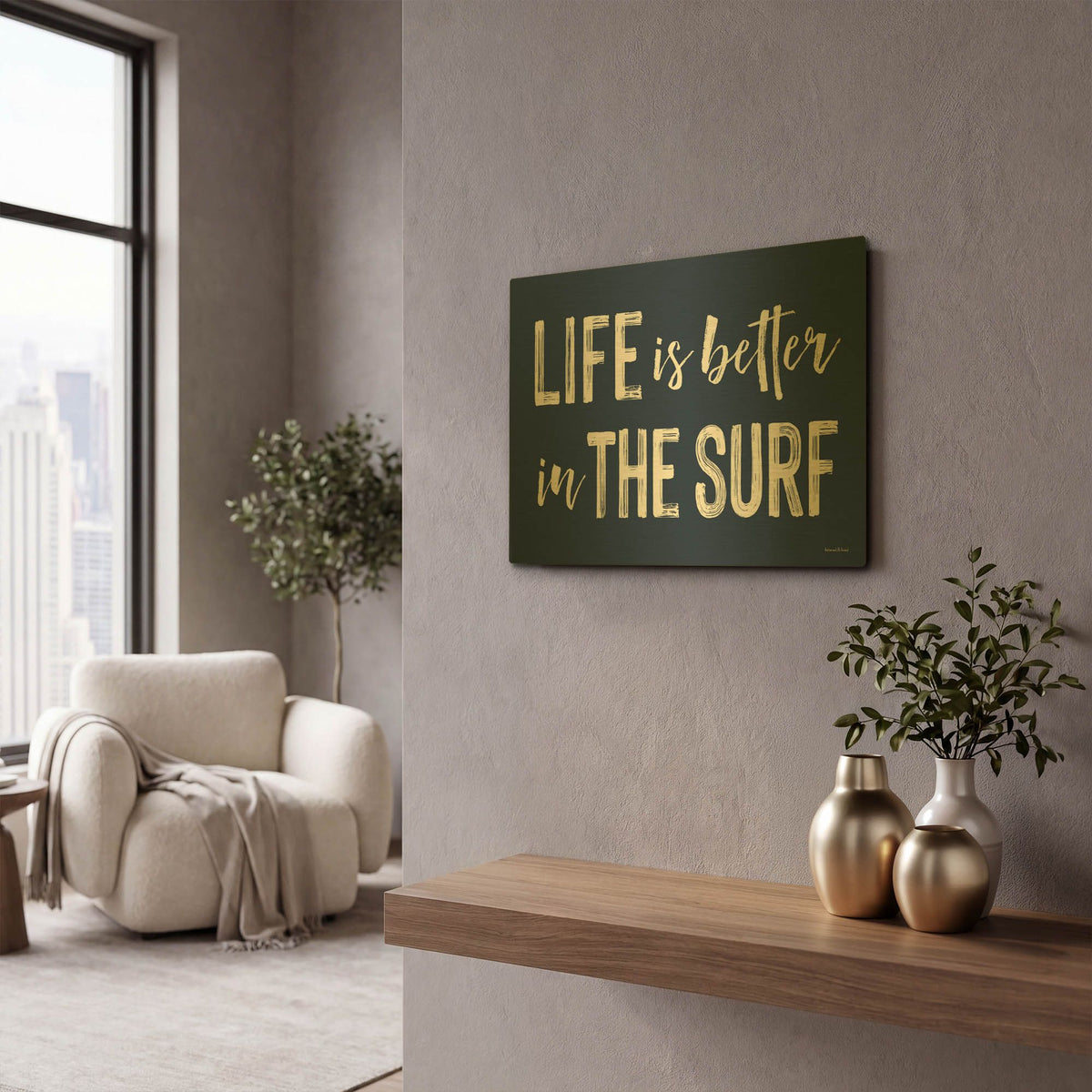 'Life is Better in the Surf Navy' By Lettered Gold Metal Wall Art