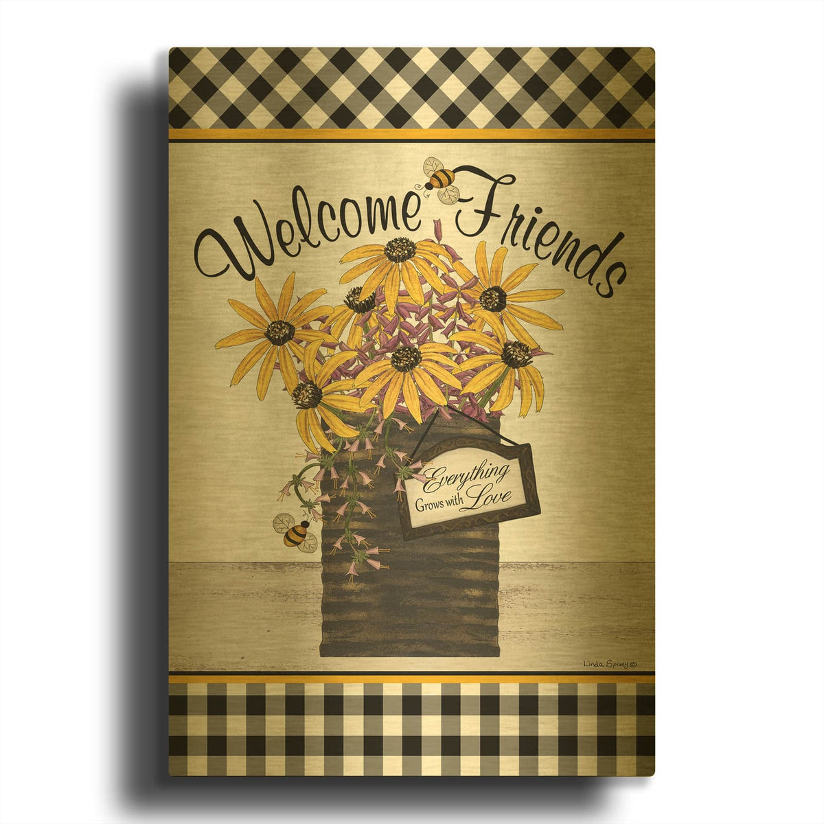 'Welcome Friends' By Linda Spivey Gold Metal Wall Art