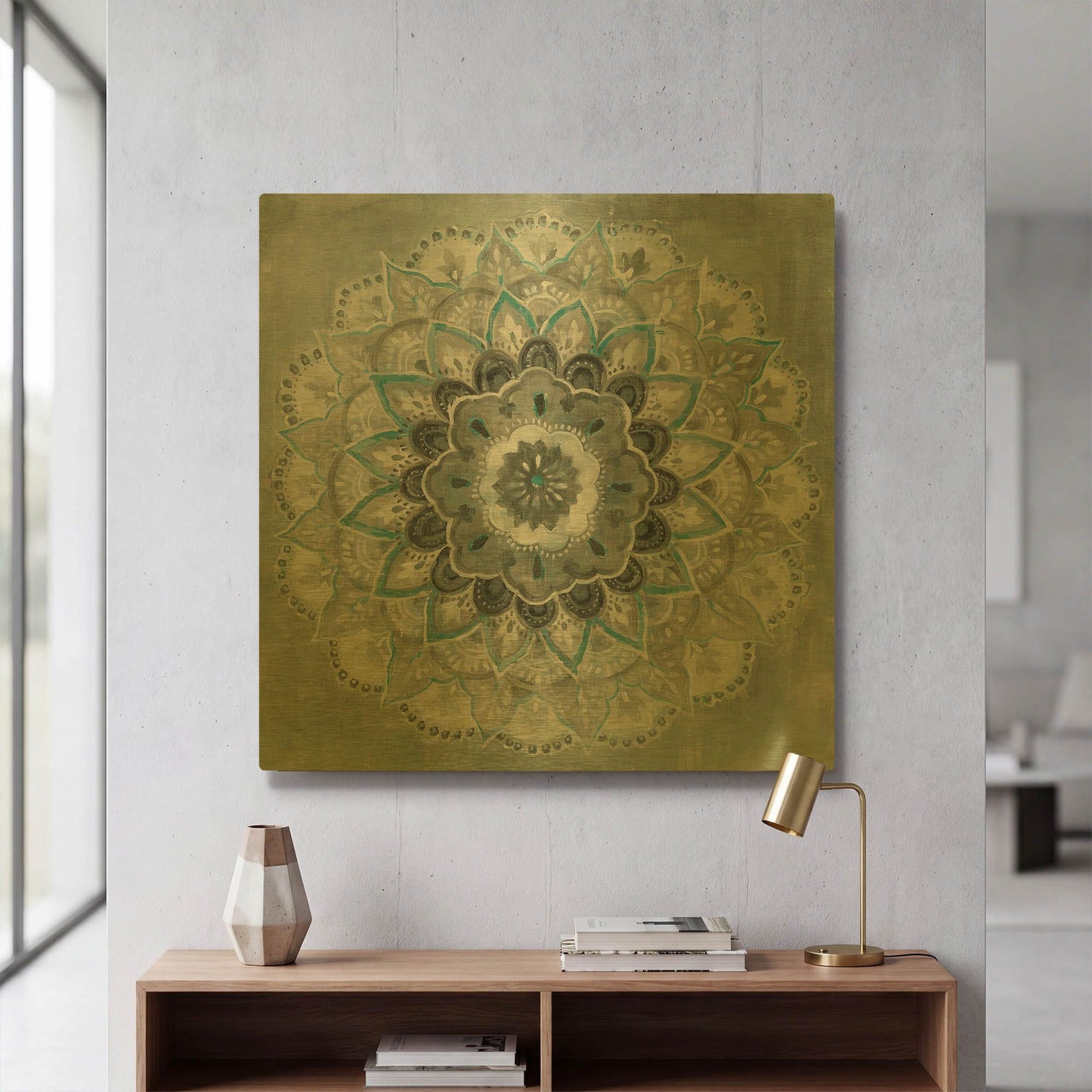 'Teal Sunburst' By Danhui Nai Gold Metal Wall Art