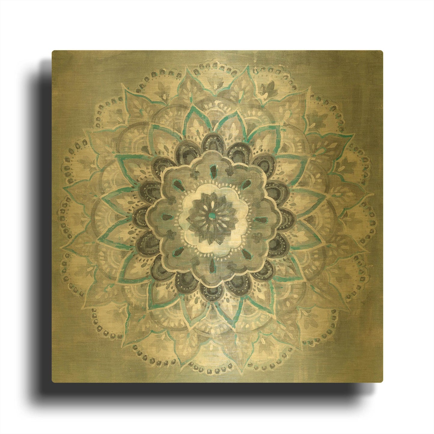 'Teal Sunburst' By Danhui Nai Gold Metal Wall Art