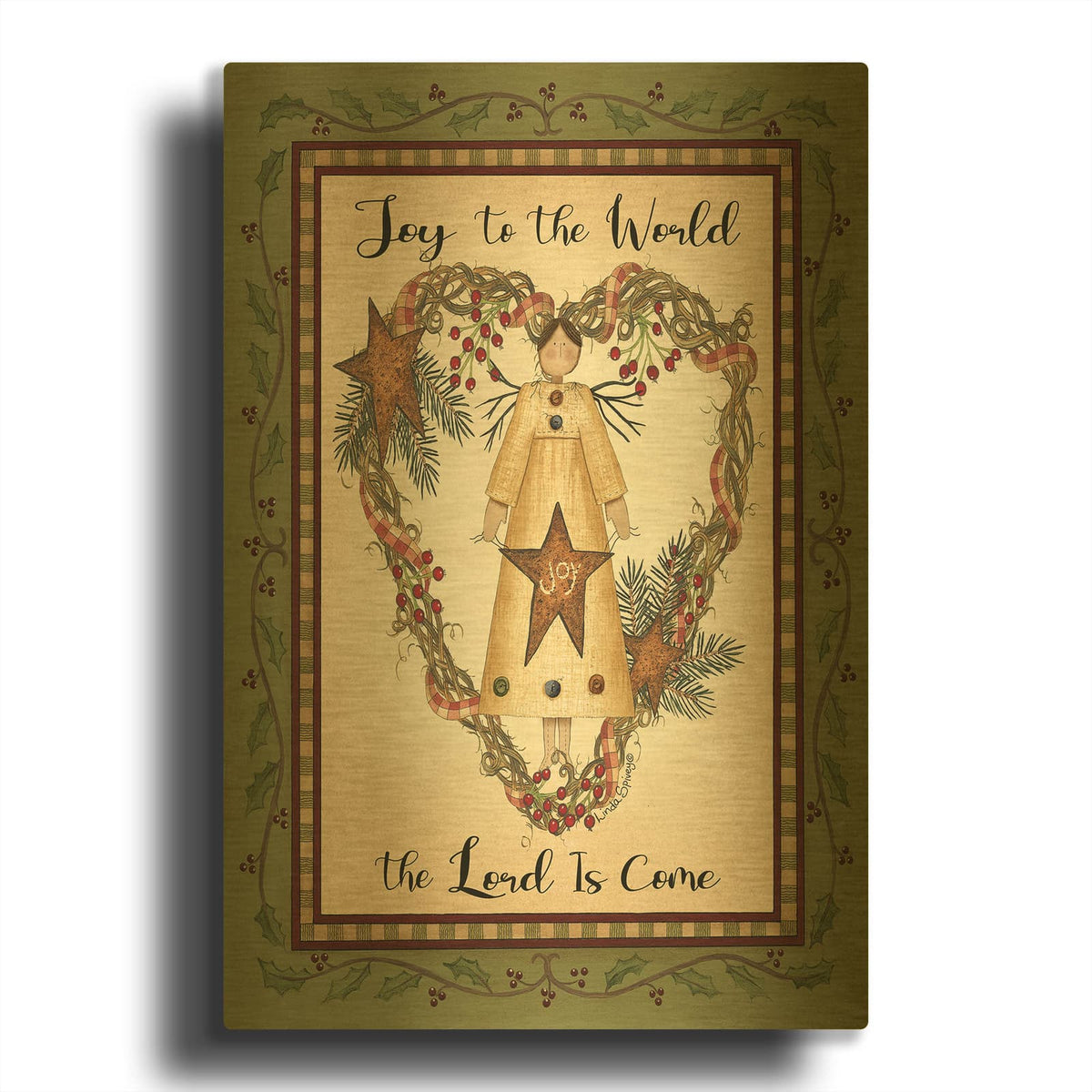 'Joy to the World Angel' By Linda Spivey Gold Metal Wall Art