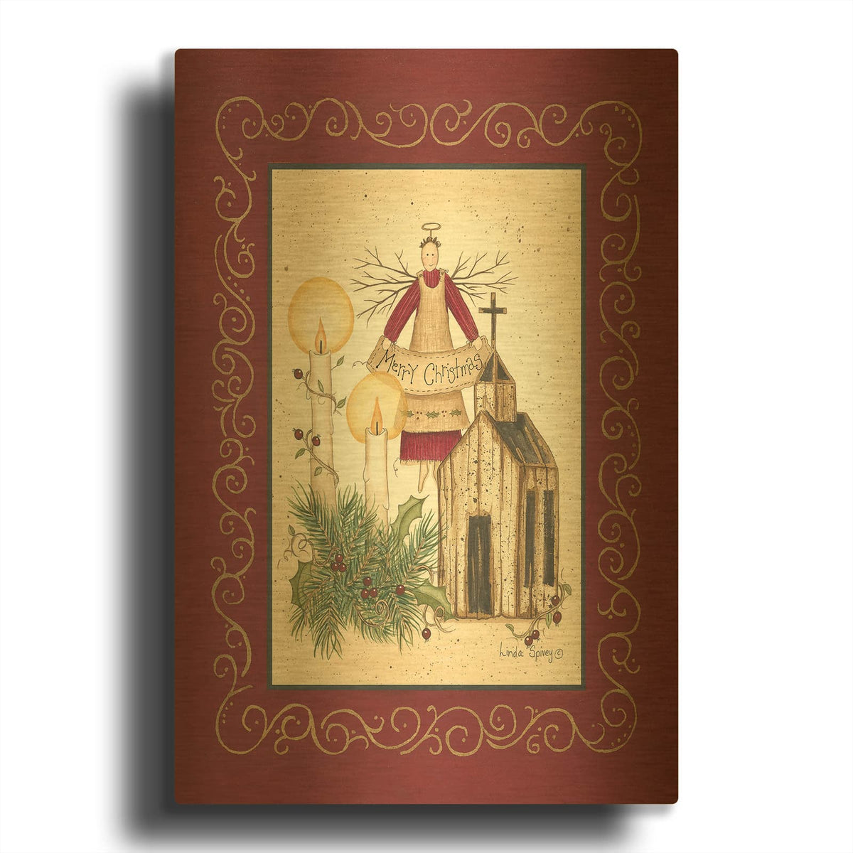 'Merry Christmas Angel' By Linda Spivey Gold Metal Wall Art