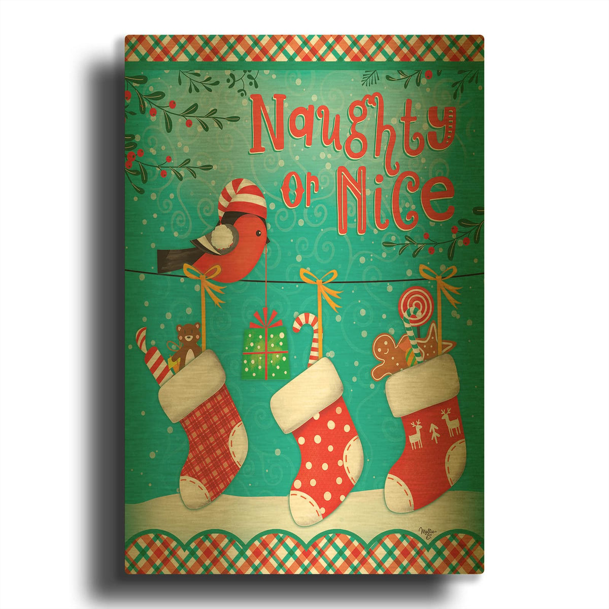 'Christmas Stocking' By Mollie B Art Gold Metal Wall Art