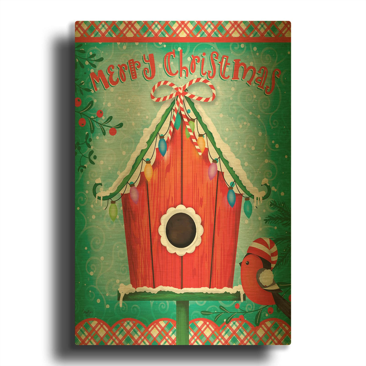 'Christmas Birdhouse' By Mollie B Art Gold Metal Wall Art