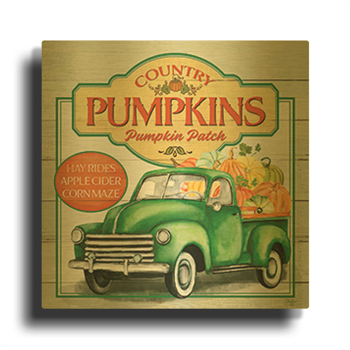 'Pumpkin Patch' By Mollie B Art Gold Metal Wall Art
