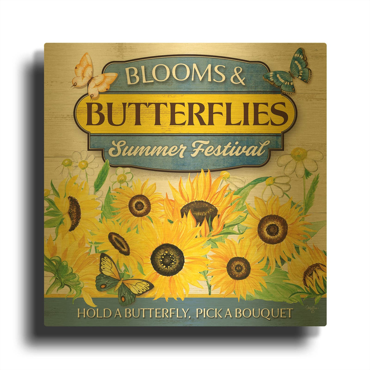 'Blooms & Butterflies' By Mollie B Art Gold Metal Wall Art