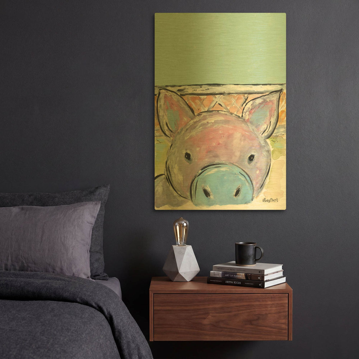 'Oink Oink' By Roey Ebert Gold Metal Wall Art