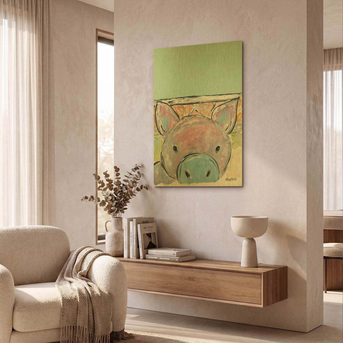 'Oink Oink' By Roey Ebert Gold Metal Wall Art