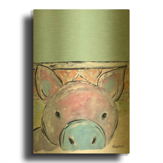 'Oink Oink' By Roey Ebert Gold Metal Wall Art