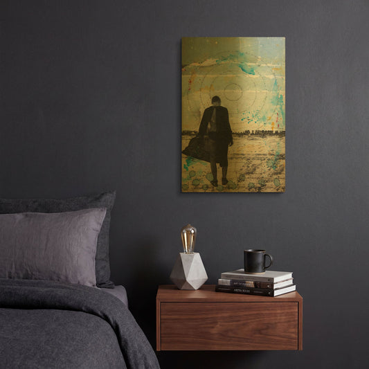 'Girl Wandering Landscape On Paper' By DB Waterman Gold Metal Wall Art