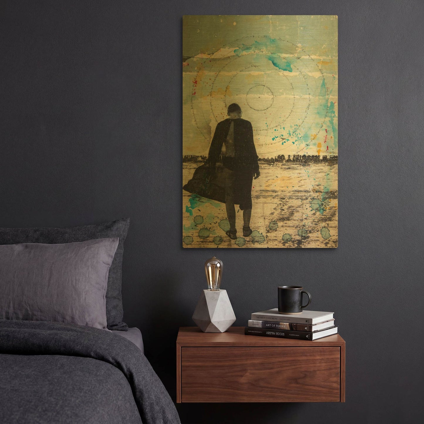'Girl Wandering Landscape On Paper' By DB Waterman Gold Metal Wall Art