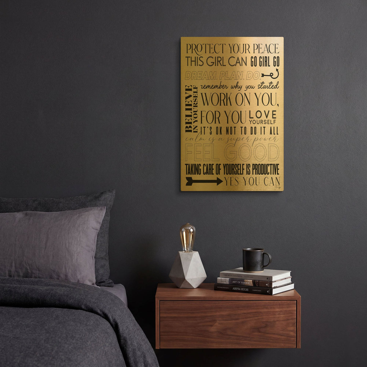 'A Feel Good Reminder' By Yass Naffas Designs Gold Metal Wall Art