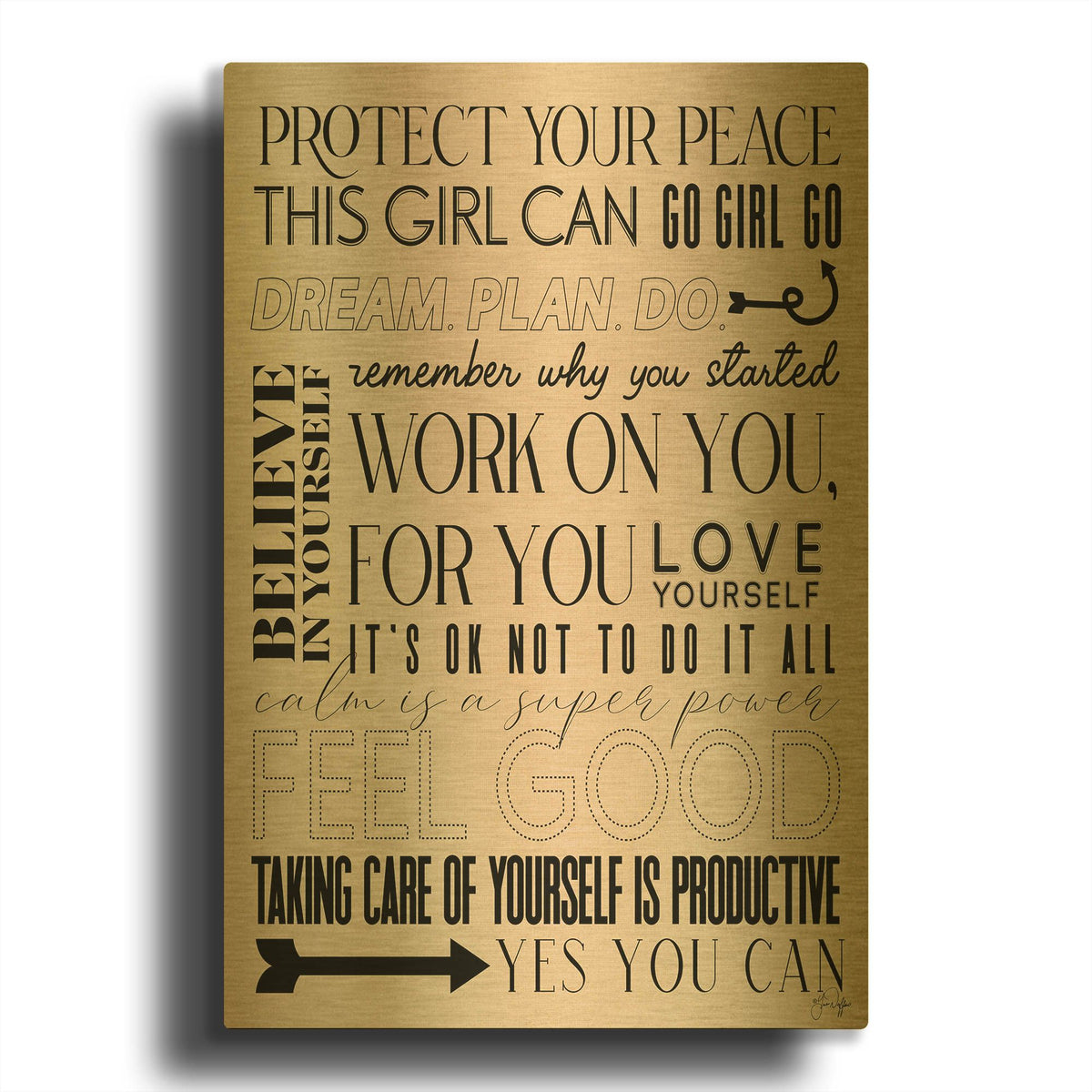 'A Feel Good Reminder' By Yass Naffas Designs Gold Metal Wall Art