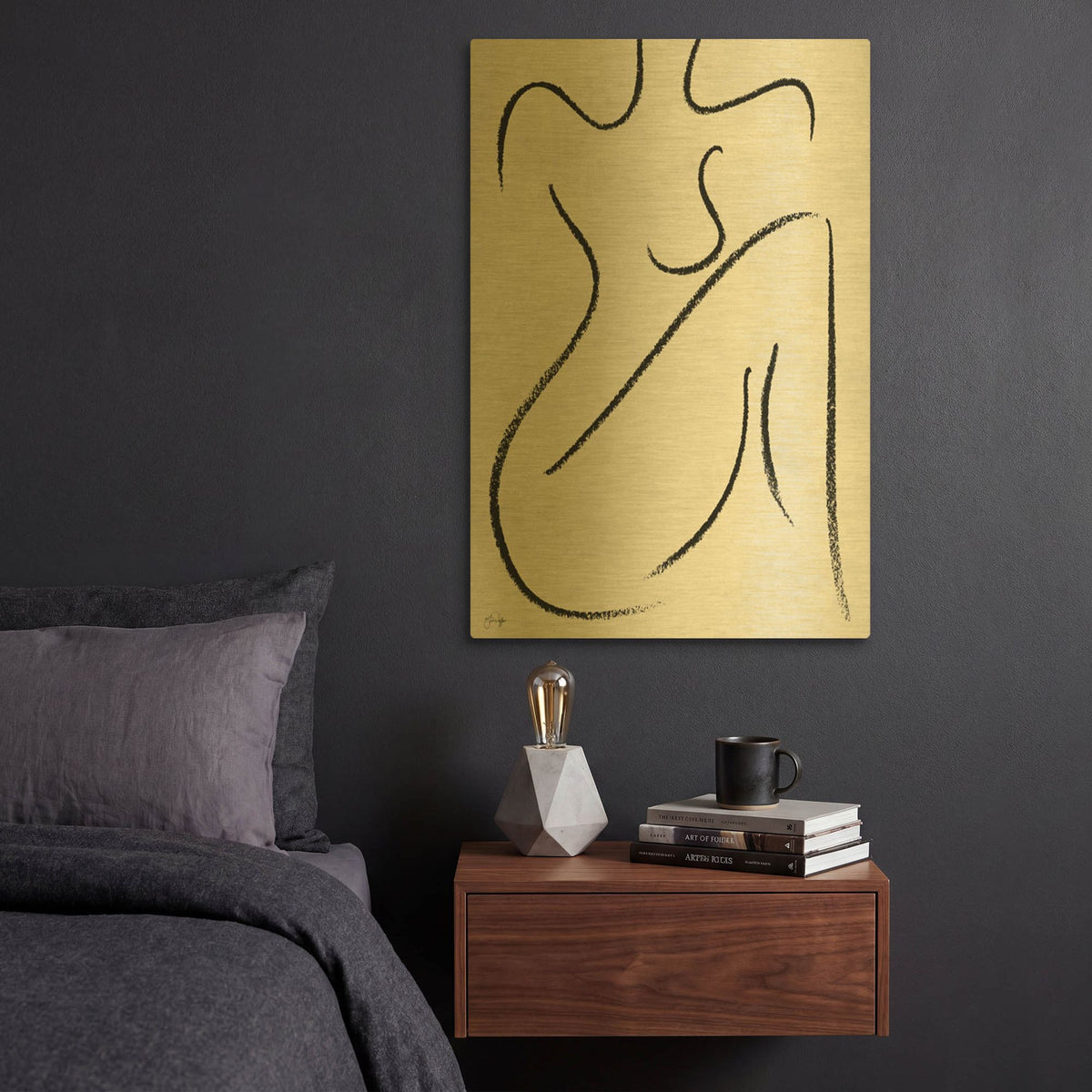 'Sitting Woman' By Yass Naffas Designs Gold Metal Wall Art