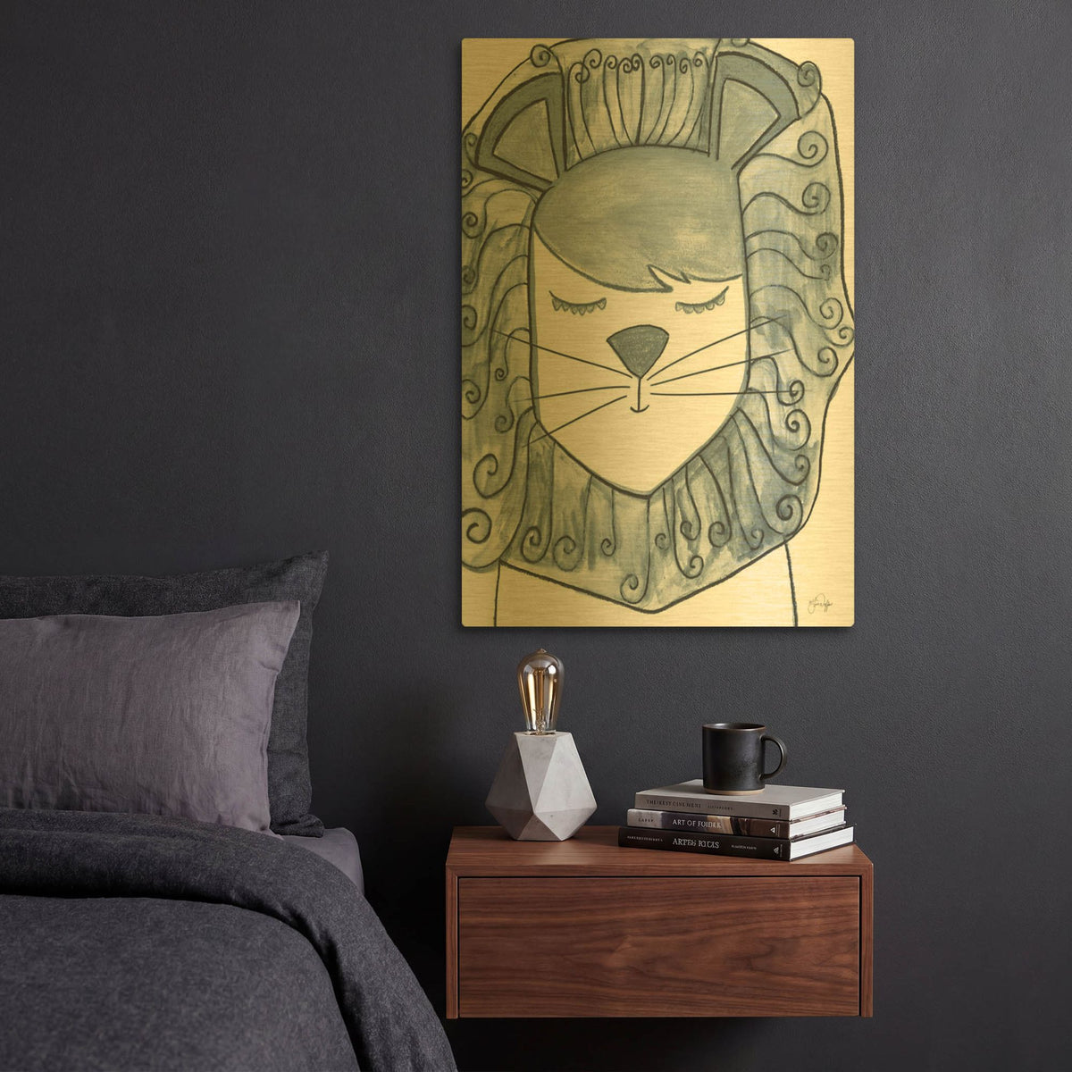 'Whimsical Baby Lion' By Yass Naffas Designs Gold Metal Wall Art