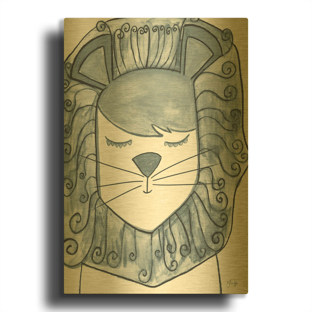 'Whimsical Baby Lion' By Yass Naffas Designs Gold Metal Wall Art