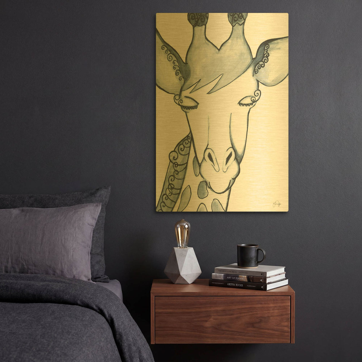 'Whimsical Baby Giraffe' By Yass Naffas Designs Gold Metal Wall Art