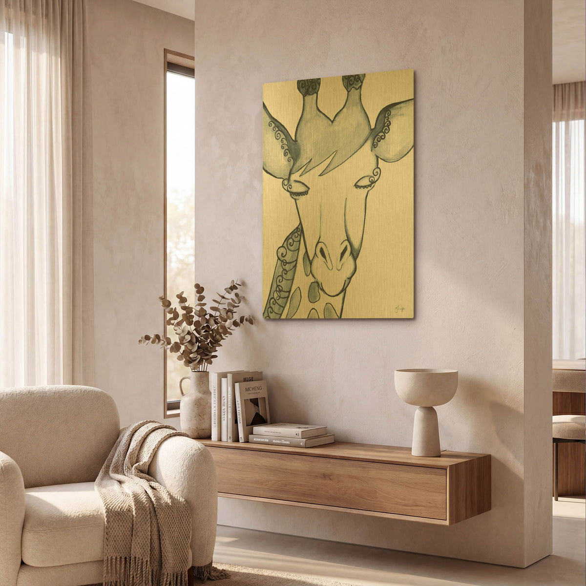 'Whimsical Baby Giraffe' By Yass Naffas Designs Gold Metal Wall Art