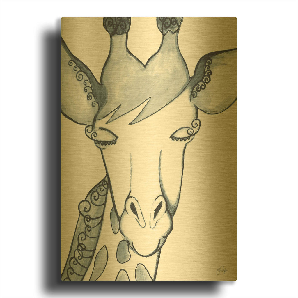 'Whimsical Baby Giraffe' By Yass Naffas Designs Gold Metal Wall Art
