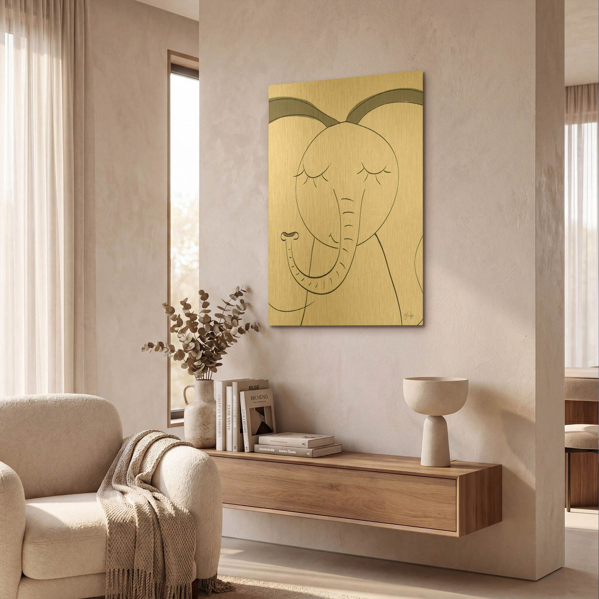 'Ice Elephant' By Yass Naffas Designs Gold Metal Wall Art