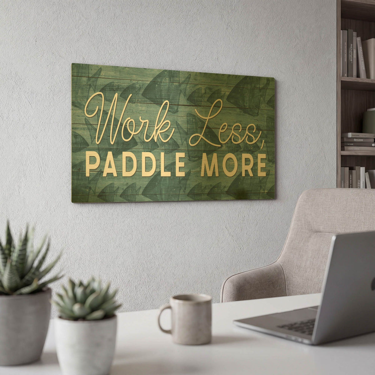 'Work Less, Paddle More' By Yass Naffas Designs Gold Metal Wall Art