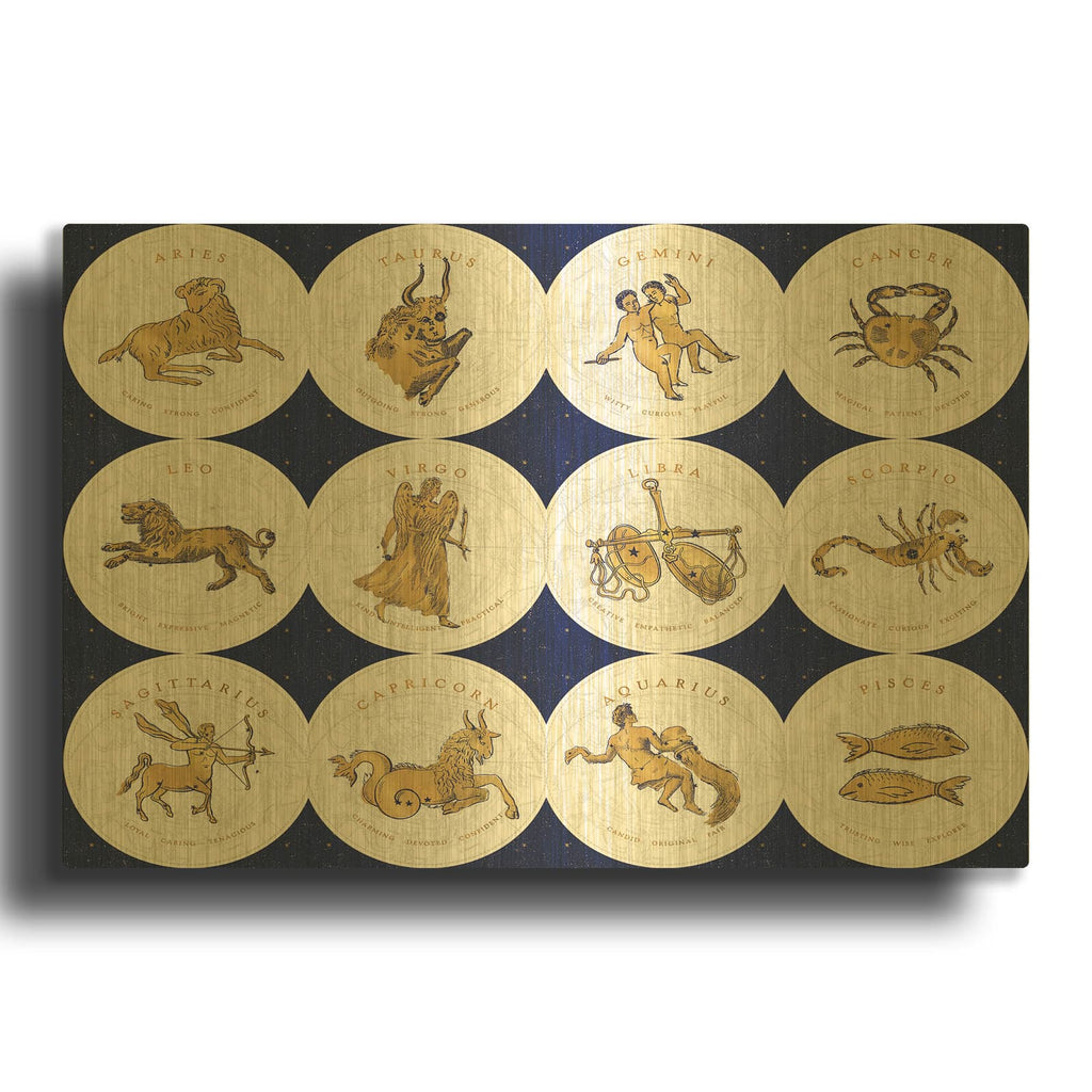 'Gilded Zodiac Signs' By Sue Schlabach Gold Metal Wall Art