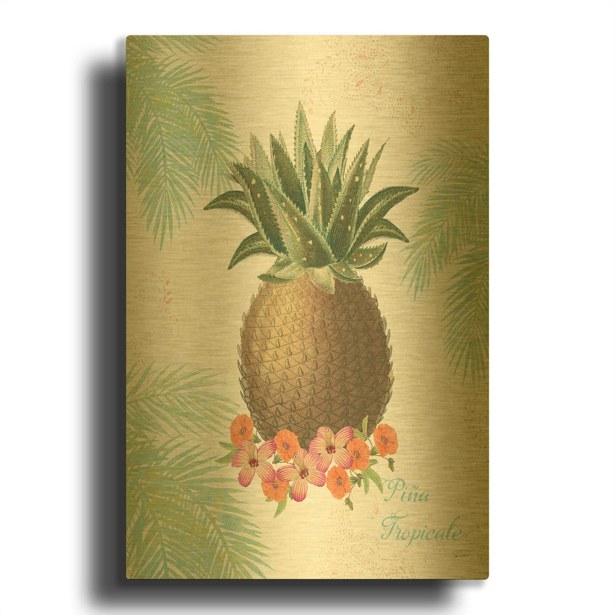 'Flamingo Tropicale IV' By Sue Schlabach Gold Metal Wall Art