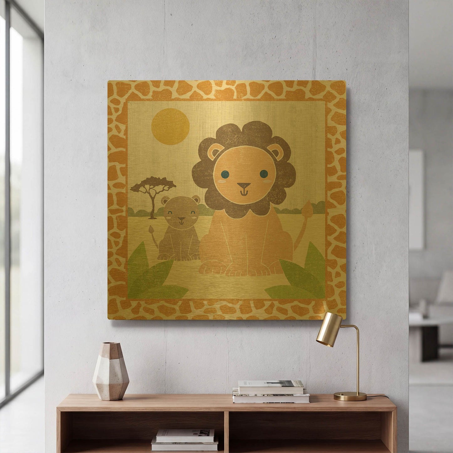 'Safari Fun Lion' By Moira Hershey Gold Metal Wall Art