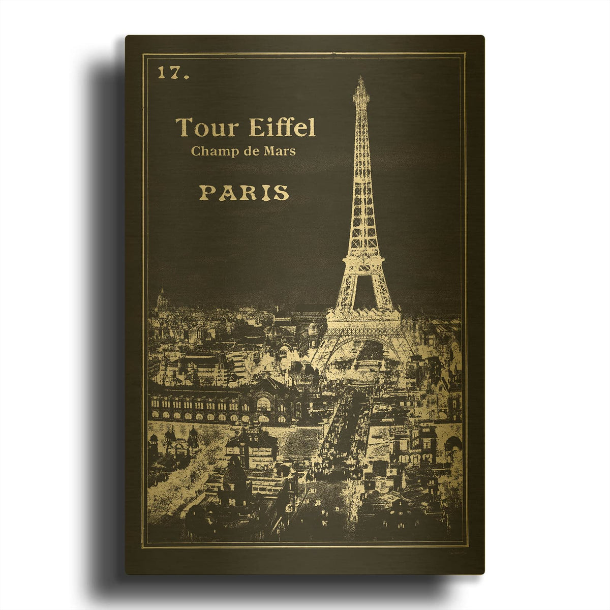 'Black Blueprint Map Eiffel Tower' By Sue Schlabach Gold Metal Wall Art