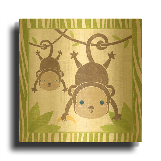 'Safari Fun Monkey' By Moira Hershey Gold Metal Wall Art