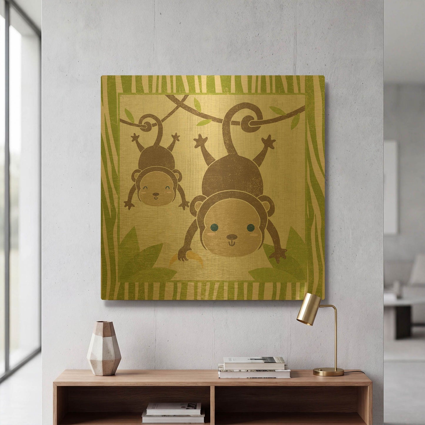 'Safari Fun Monkey' By Moira Hershey Gold Metal Wall Art