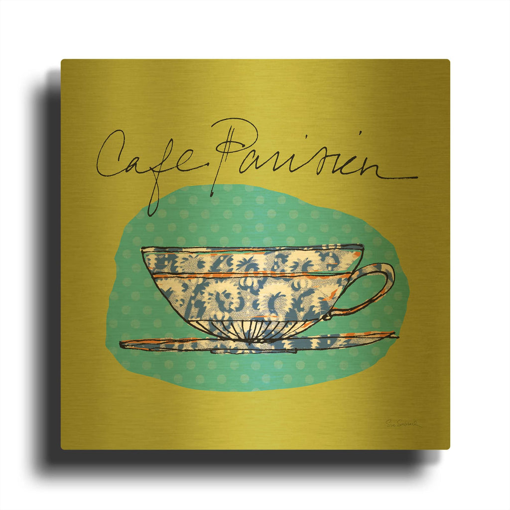 'Colorful Coffee Cafe Parisien No Border' By Sue Schlabach Gold Metal Wall Art