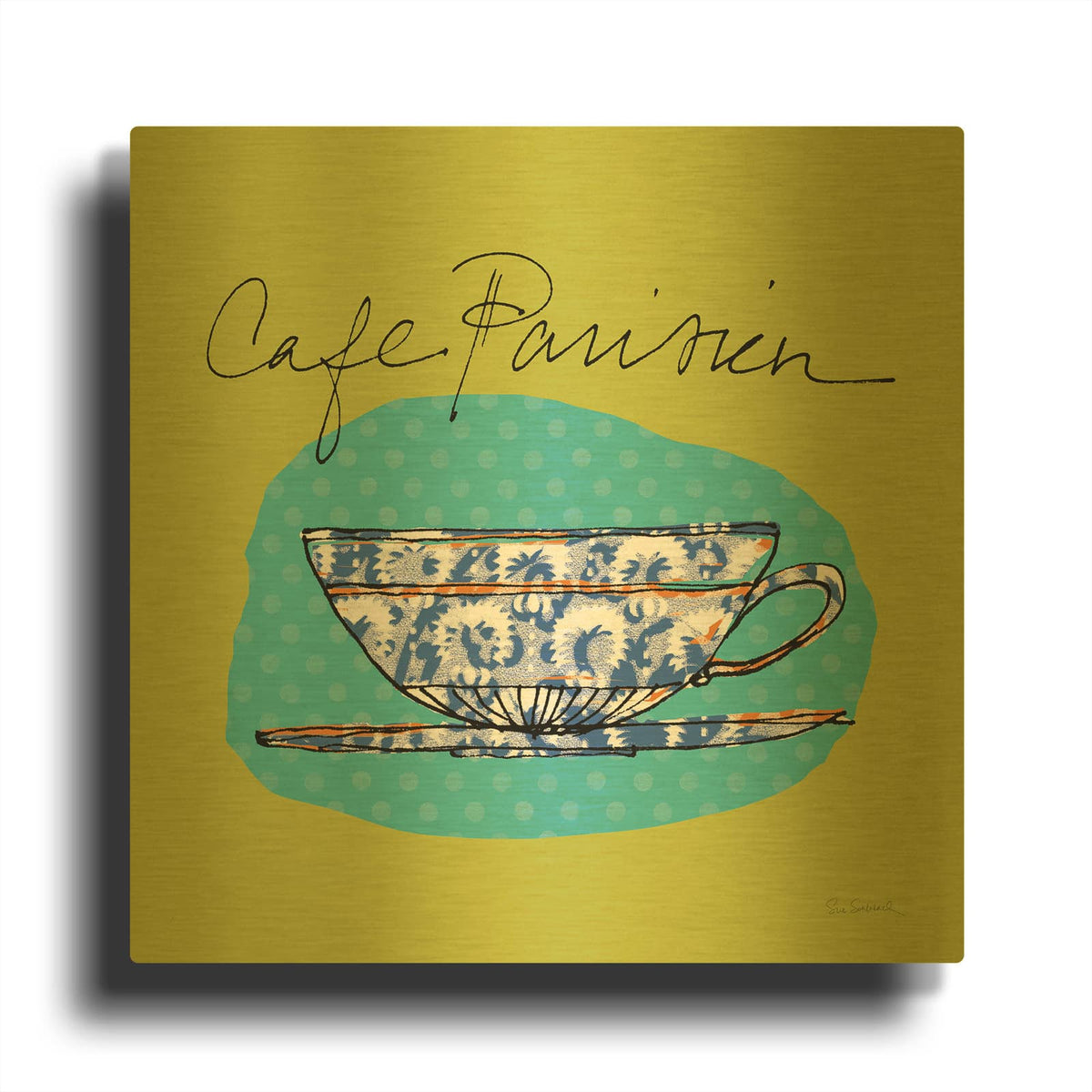 'Colorful Coffee Cafe Parisien No Border' By Sue Schlabach Gold Metal Wall Art