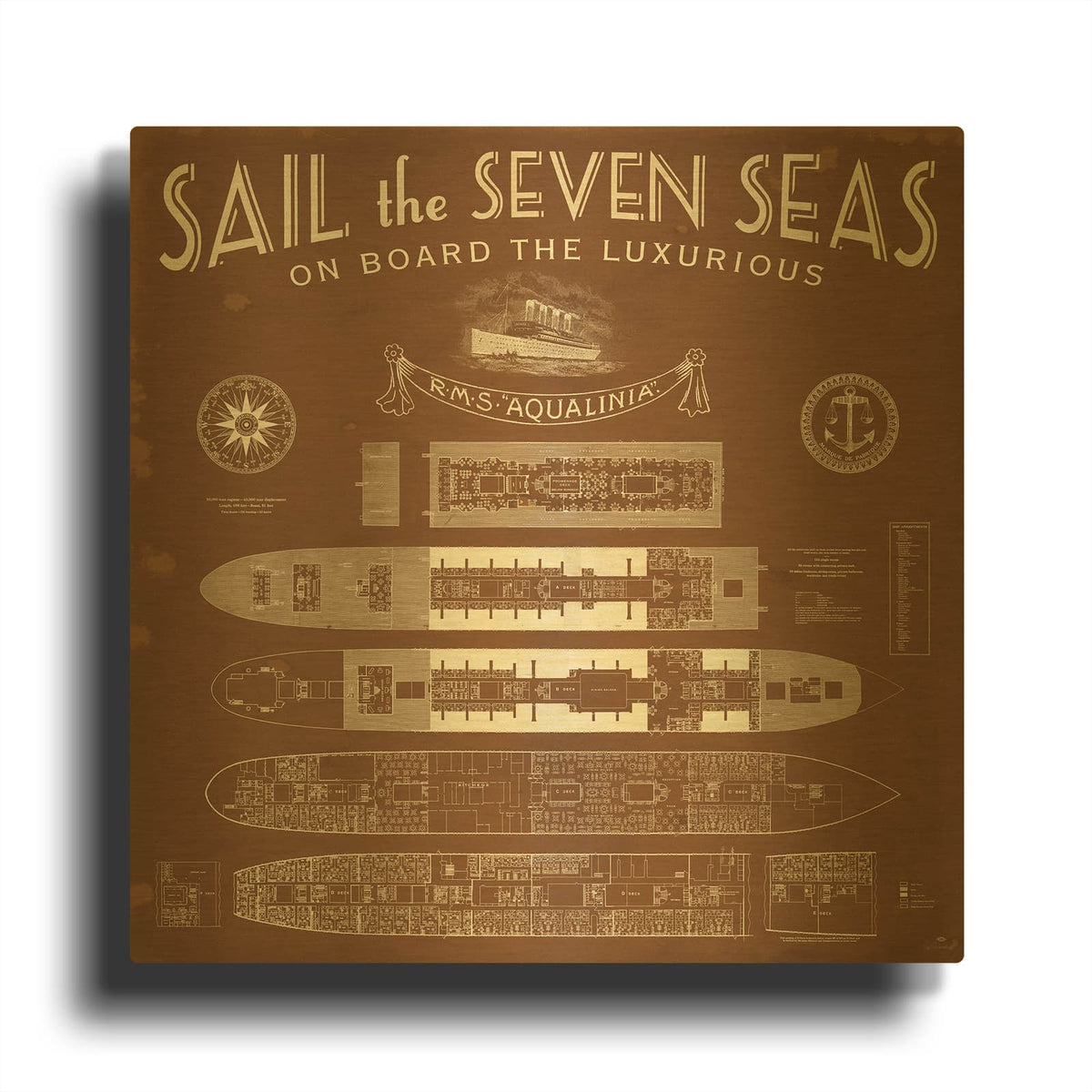 'Sepia Luxury Liner' By Sue Schlabach Gold Metal Wall Art