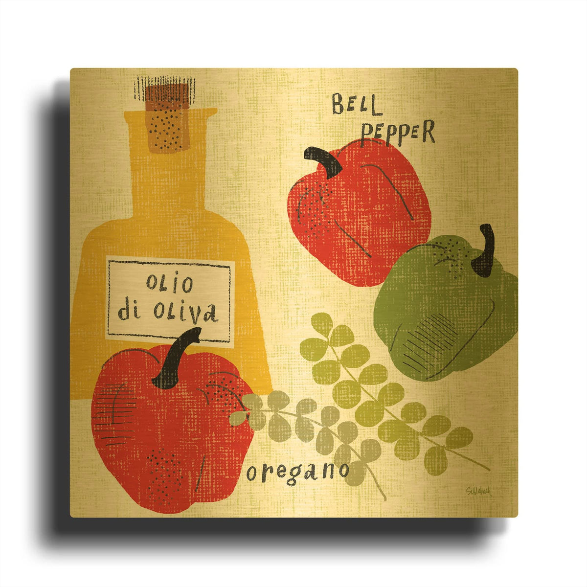 'Italiano Peppers' By Sue Schlabach Gold Metal Wall Art