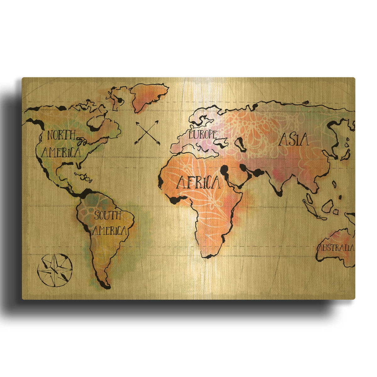 'Mapped Continents I Neutral' By Sue Schlabach Gold Metal Wall Art