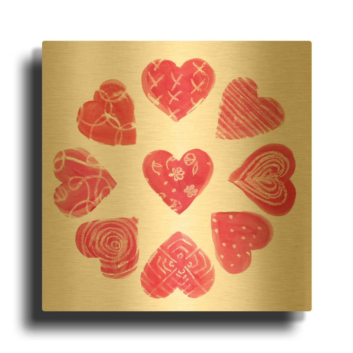 'Hearts and More Hearts II' By Sue Schlabach Gold Metal Wall Art