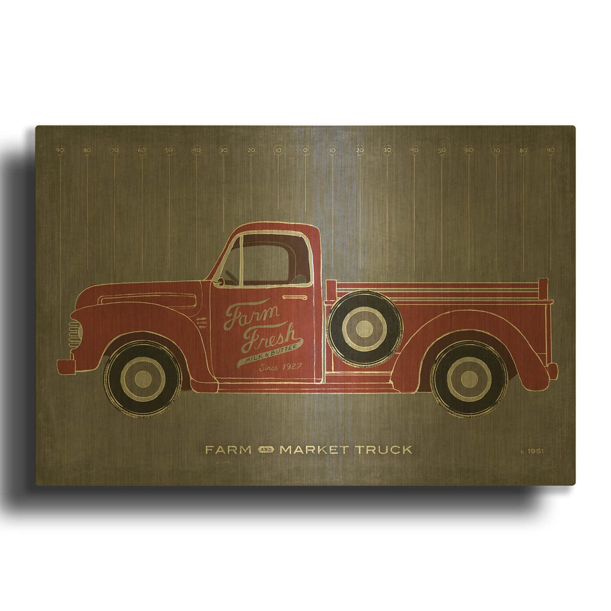 'Farm Truck' By Sue Schlabach Gold Metal Wall Art